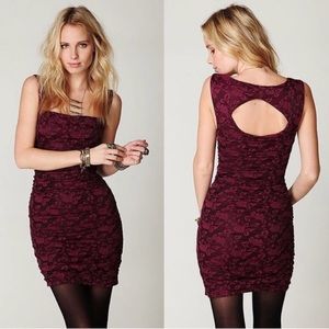 Free People Rutched Bodycon Dress with Rose Pattern & Square Neckline